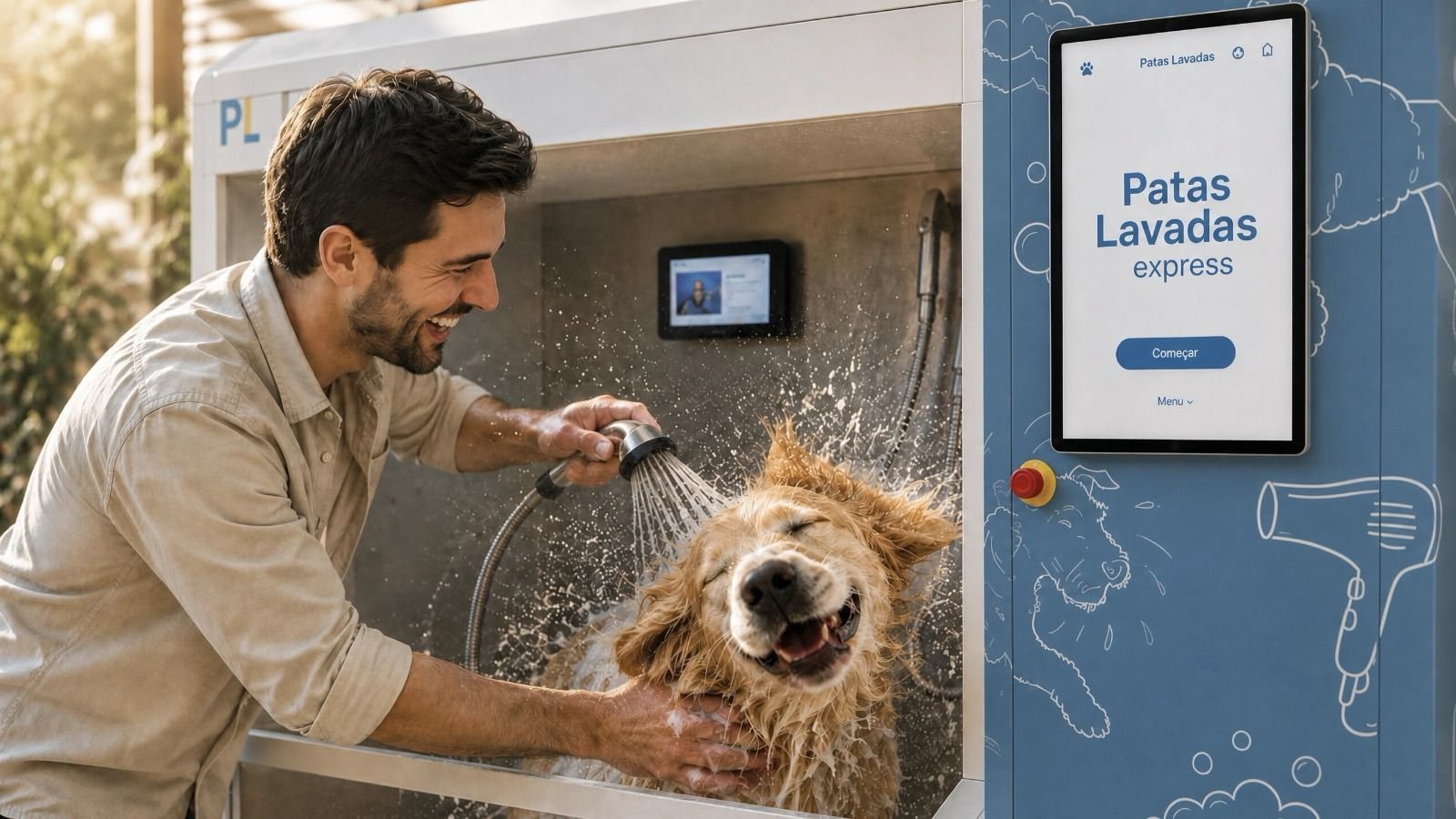 Estação Patas Lavadas instalada na área pet de um condomínio moderno